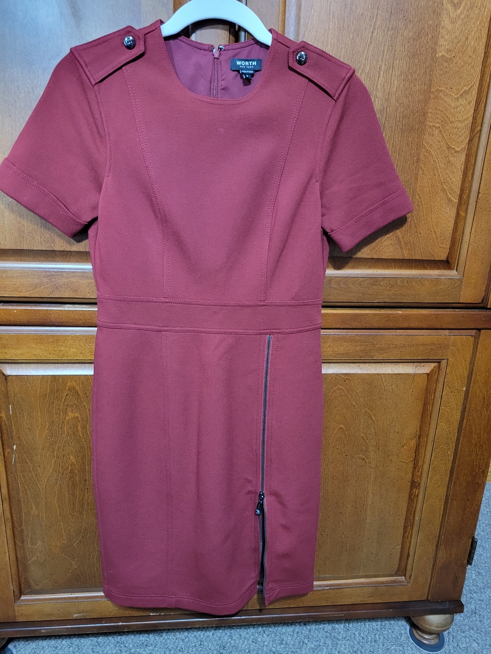 Worthington Burgundy Short-Sleeve Sheath Dress. Bussinesscasual